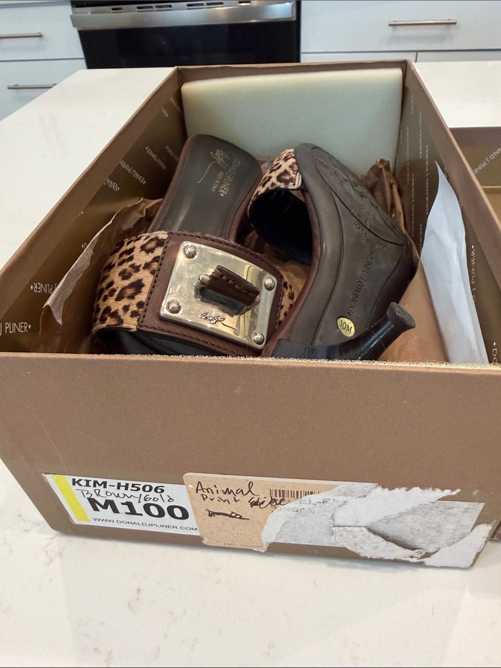 Vintage Donald J. Pliner Made in Italy Leopard Haircalf Leather Slide Heels 10